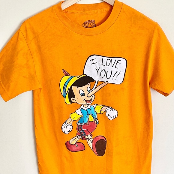 Salem7 Disney Pinocchio “I Love You” Acid Wash Orange T Shirt Adult Small - Picture 2 of 6